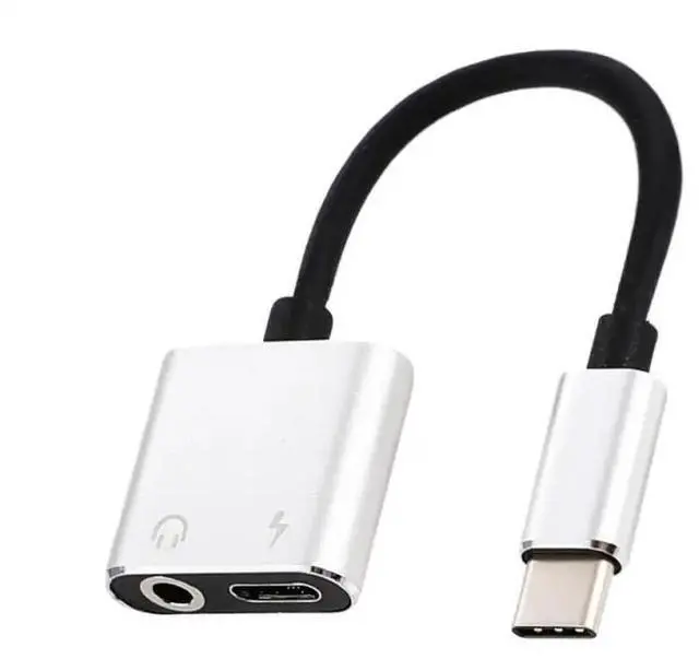 Main image of 2 in 1 Usb Type C to 3.5mm Headphone Audio PD Charging Converter Cable Mobile Phones Audio Aux Adapter White
