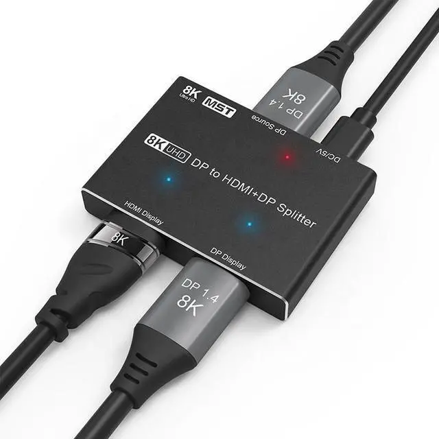 Main image of MST DP DP to HDMI and DP DP Splitter Adapter Box Black Support 2.1 8K 60Hz 4K 120Hz 7860x4320 Resolution