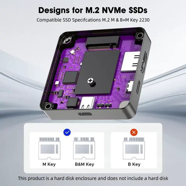 Alt view image 3 of 5 - Magnetic 2230 M.2 NVMe SSD Enclosure USB 3.2Gen 2 10Gbps to NVMe PCI-E M.2 SSD Case External SSD for Laptop Phone 15 Pro IPaid
