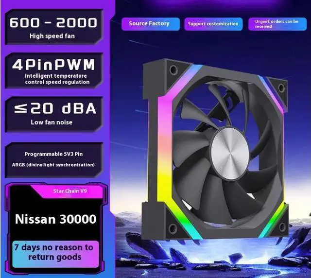 Alt view image 3 of 4 - ARGB 120mm CPU Fan Star Chain V9 Divine Light Sync Mute Temp Control 4Pin Ball Bearing Plastic Heatsink Computer Case black