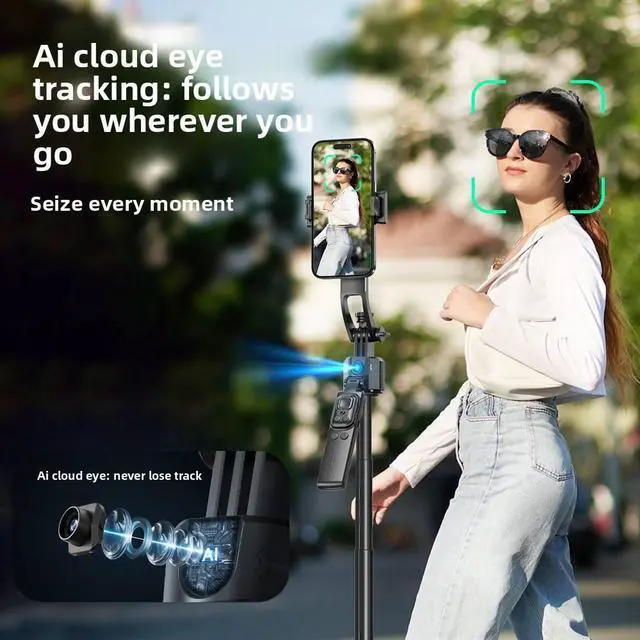Alt view image 2 of 5 - Cloud Platform Tracking Artifact C17 Selfie Stick Four-legged Tripod Face Tracking AI Anti-Shake Retractable Mobile Phone Holder C17-black standard model-163m aluminum alloy