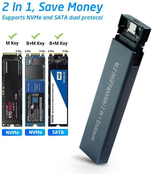 Alt view image 5 of 6 - X524 2 in 1 Pcie Sata 30 42 60 80 M.2 to Usb 3.1 Ssd Case M.2 Ngff Aluminum M2 Hdd Housing Nvme Ssd Disk Casing Ssd Enclosure