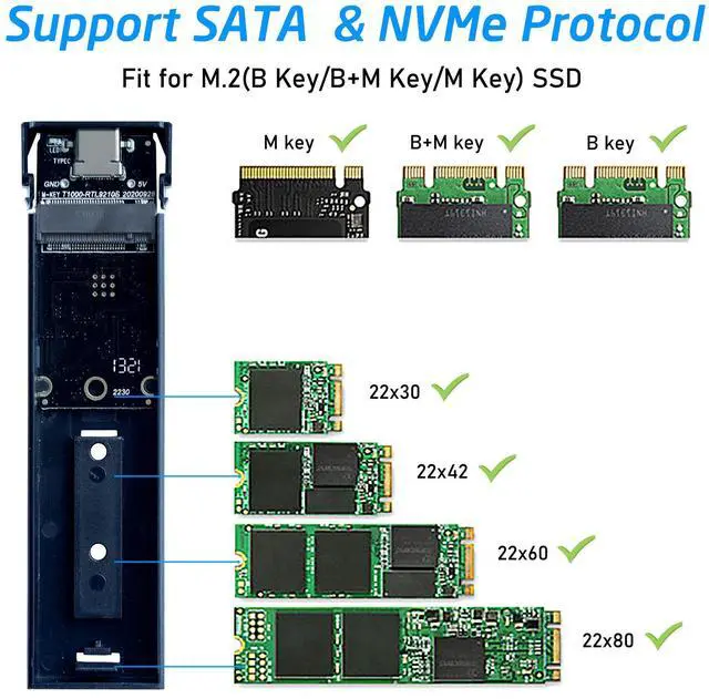 Alt view image 4 of 6 - X524 2 in 1 Pcie Sata 30 42 60 80 M.2 to Usb 3.1 Ssd Case M.2 Ngff Aluminum M2 Hdd Housing Nvme Ssd Disk Casing Ssd Enclosure