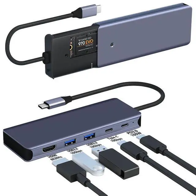 Main image of M.2 NVMe 2280 2242 EncloSure Docking Station 6 Ports USB Type-C Hub Ethernet 1000Mbps for 4K 60Hz 10Gbps USB3.2 PD Stock