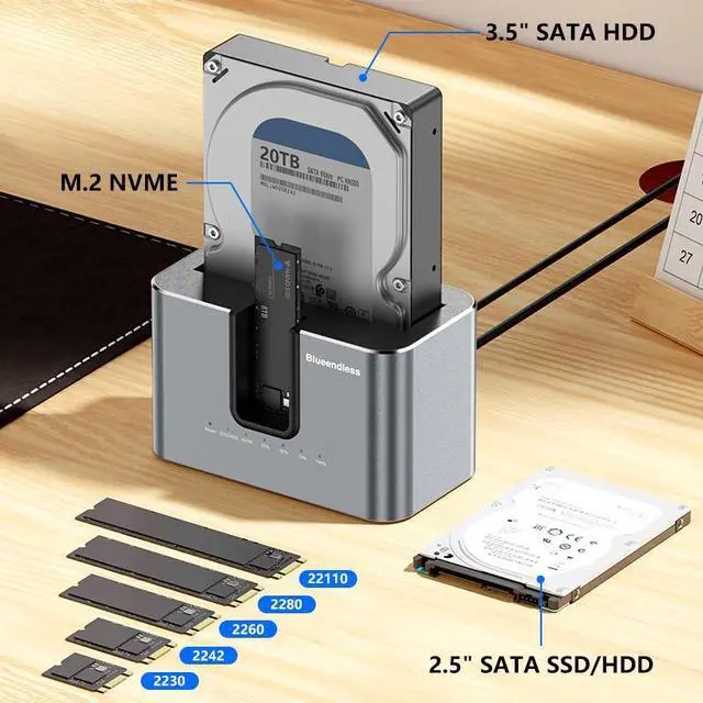 Alt view image 6 of 6 - High Speed Clone Function M.2 NVME to SATA 2.5 3.5 2.5/3.5 Inch SSD HDD Duplicator Docking Station Enclosure Adapte US