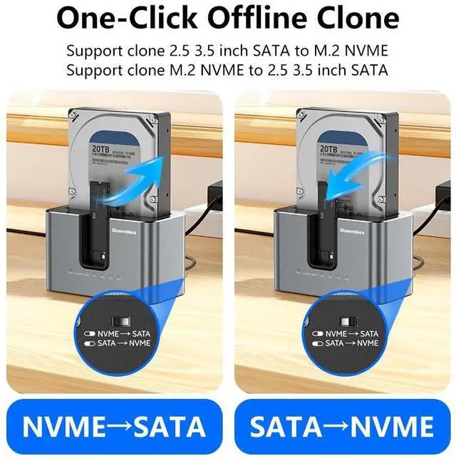 Alt view image 2 of 6 - High Speed Clone Function M.2 NVME to SATA 2.5 3.5 2.5/3.5 Inch SSD HDD Duplicator Docking Station Enclosure Adapte US