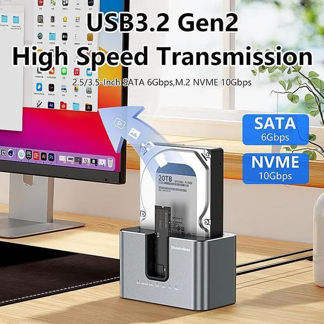 Alt view image 5 of 6 - High Speed Clone Function M.2 NVME to SATA 2.5 3.5 2.5/3.5 Inch SSD HDD Duplicator Docking Station Enclosure Adapte US