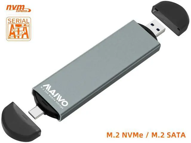 Alt view image 5 of 6 - Dual Protocol NVMe and External SATA 10Gbps USB Adapter with USB-A and USB-C Aluminum M.2 SSD Enclosure Black