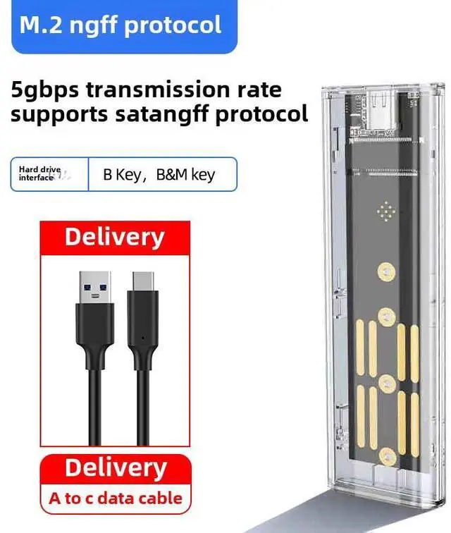 Alt view image 2 of 6 - M.2 NVME SATA Dual Protocol SSD Enclosure USB 3.1 3.2 Gen 2 10Gbps 2TB External PCIE SATA NGFF M2 Type C SSD Hard Disk Plastic white Ngff single protocol c-c-a double-ended cable