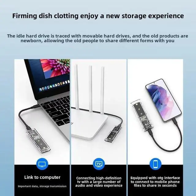 Alt view image 4 of 5 - M.2 NVME SATA Dual Protocol SSD Enclosure USB 3.1 3.2 Gen 2 10Gbps 2TB External PCIE SATA NGFF M2 Type C SSD Hard Disk Plastic white Ngff/nvme dual protocol a-c line