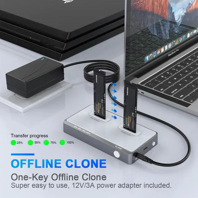 Alt view image 3 of 5 - USB 3.2 NVMe M.2 Duplicator Dual-Bay Offline Clone USB C to NVME Docking Station M2 SSD M Key Hard Drives Enclosure