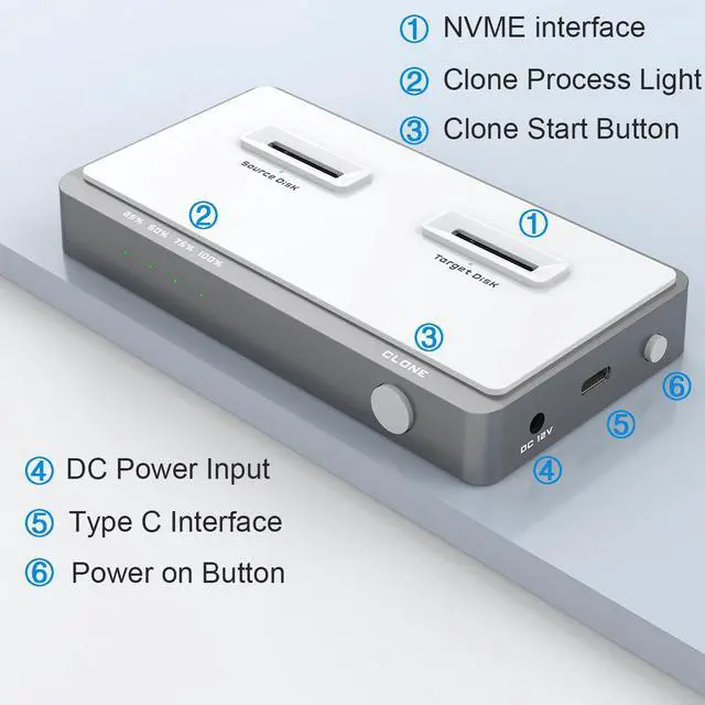 Alt view image 5 of 5 - USB 3.2 NVMe M.2 Duplicator Dual-Bay Offline Clone USB C to NVME Docking Station M2 SSD M Key Hard Drives Enclosure