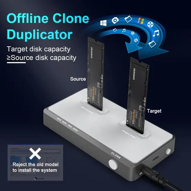 Alt view image 4 of 5 - USB 3.2 NVMe M.2 Duplicator Dual-Bay Offline Clone USB C to NVME Docking Station M2 SSD M Key Hard Drives Enclosure