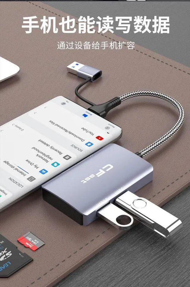 Alt view image 6 of 6 - External CFexpress Card Reader USB C SD TF All in One Reader Grey CFast + SD + TF