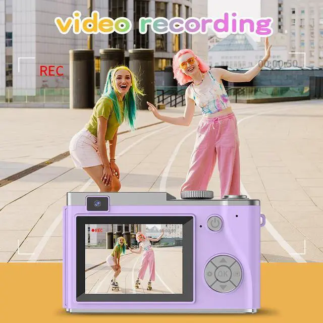 Alt view image 5 of 7 - Portable Compact Small Travel Vintage CCD Camera 2.4-Inch IPS Screen 4K Video Photo Games Music 8X Zoom SD Card Memory LK03 Lk03 black card reader-stickers adapter