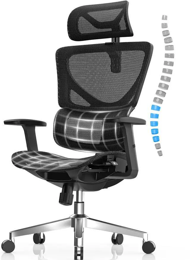 Main image of CabeVibe 350lbs Capacity Gaming Chair Ergonomic Office Chair Mesh Chair with Dynamic Lumbar Support, Black