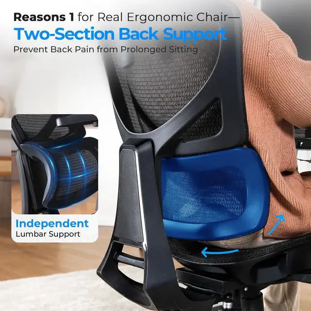 Alt view image 4 of 7 - CabeVibe 350lbs Capacity Gaming Chair Ergonomic Office Chair Mesh Chair with Dynamic Lumbar Support, Black