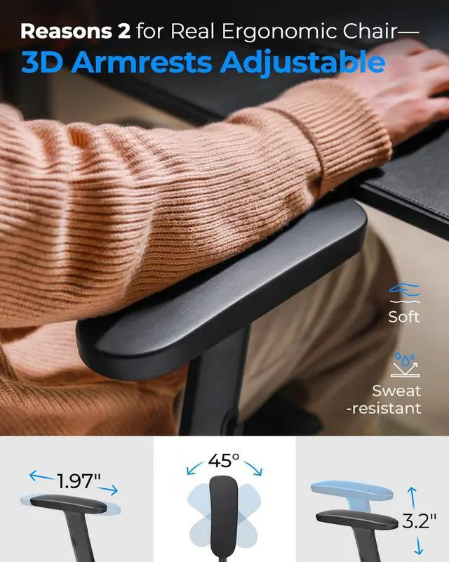 Alt view image 5 of 7 - CabeVibe 350lbs Capacity Gaming Chair Ergonomic Office Chair Mesh Chair with Dynamic Lumbar Support, Black