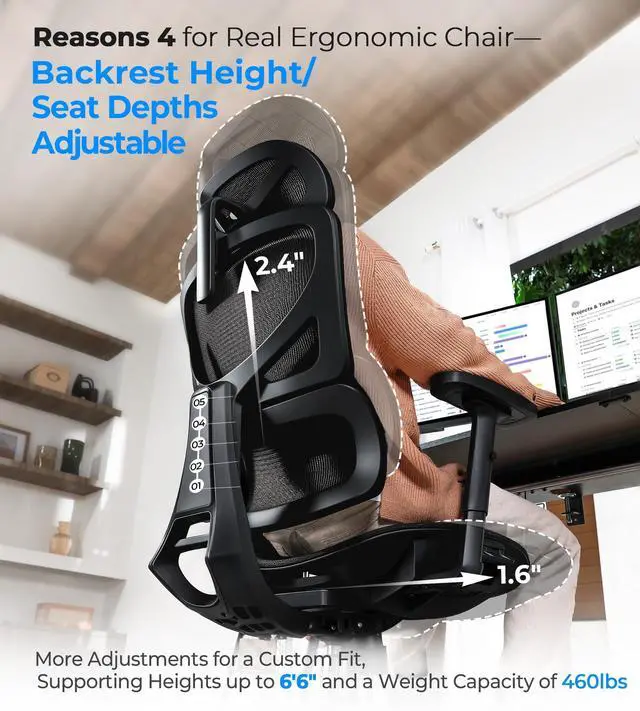 Alt view image 7 of 7 - CabeVibe 350lbs Capacity Gaming Chair Ergonomic Office Chair Mesh Chair with Dynamic Lumbar Support, Black