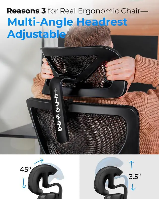 Alt view image 6 of 7 - CabeVibe 350lbs Capacity Gaming Chair Ergonomic Office Chair Mesh Chair with Dynamic Lumbar Support, Black