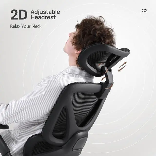 Alt view image 4 of 7 - CabeVibe Ergonomic Mesh Gaming Chair Office Chair with 2D Headrest, Dynamic Lumbar Support, 3 Positions In Black