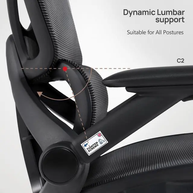 Alt view image 5 of 7 - CabeVibe Ergonomic Mesh Gaming Chair Office Chair with 2D Headrest, Dynamic Lumbar Support, 3 Positions In Black