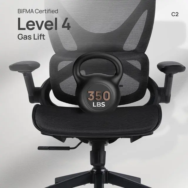 Alt view image 7 of 7 - CabeVibe Ergonomic Mesh Gaming Chair Office Chair with 2D Headrest, Dynamic Lumbar Support, 3 Positions In Black