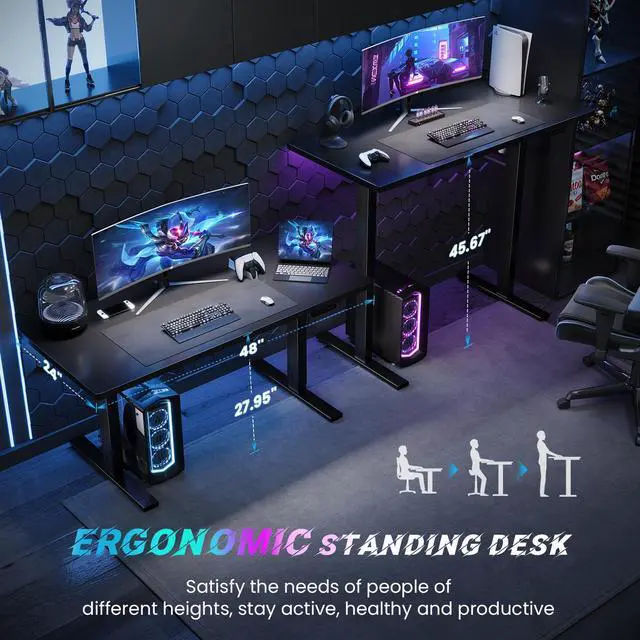 Alt view image 5 of 7 - SIAGO Electric Standing Desk, Height Adjustable Gaming & Office Desk with Quiet Motor and Cable Management
