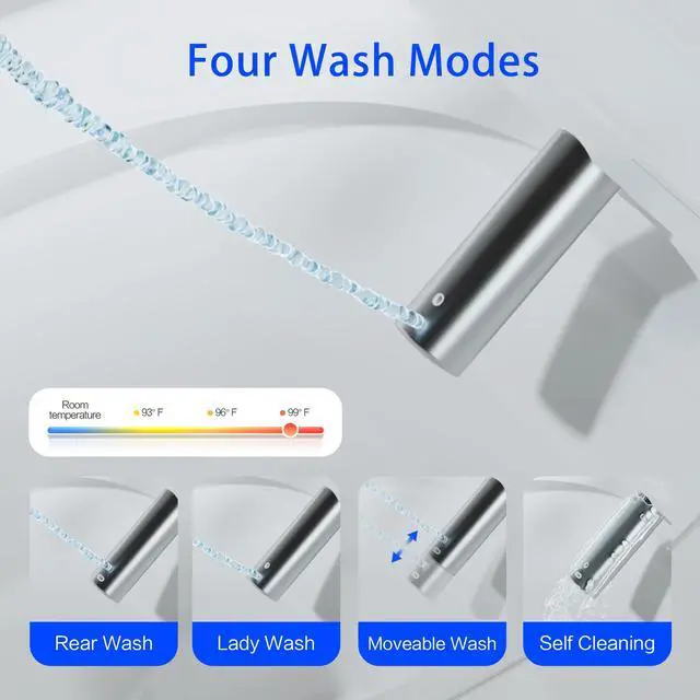 Alt view image 4 of 7 - YULIKA Elongated Tankless Smart Toilet with Bidet Built In Auto Open/Close Lid, Heated Seat, Warm Water & Dryer, Remote Control