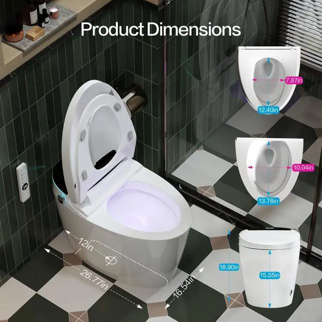 Alt view image 2 of 7 - YULIKA Elongated Tankless Smart Toilet with Bidet Built In Auto Open/Close Lid, Heated Seat, Warm Water & Dryer, Remote Control