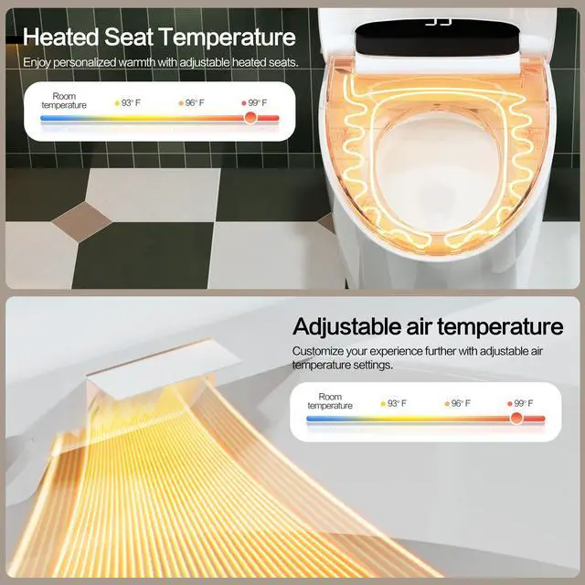 Alt view image 5 of 7 - YULIKA Elongated Tankless Smart Toilet with Bidet Built In Auto Open/Close Lid, Heated Seat, Warm Water & Dryer, Remote Control