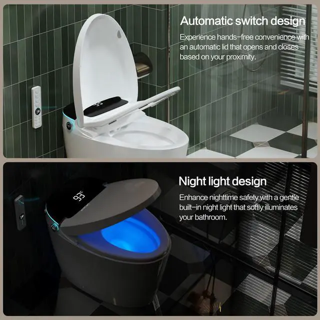 Alt view image 6 of 7 - YULIKA Elongated Tankless Smart Toilet with Bidet Built In Auto Open/Close Lid, Heated Seat, Warm Water & Dryer, Remote Control