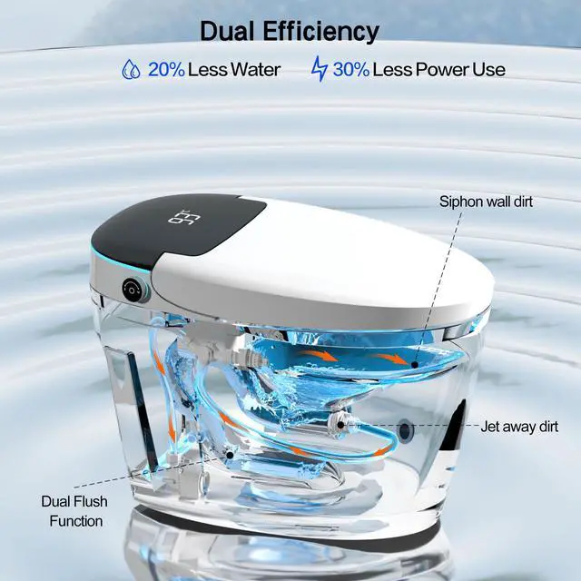 Alt view image 3 of 7 - YULIKA Elongated Tankless Smart Toilet with Bidet Built In Auto Open/Close Lid, Heated Seat, Warm Water & Dryer, Remote Control