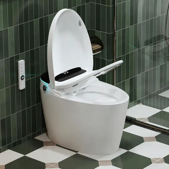 Alt view image 7 of 7 - YULIKA Elongated Tankless Smart Toilet with Bidet Built In Auto Open/Close Lid, Heated Seat, Warm Water & Dryer, Remote Control