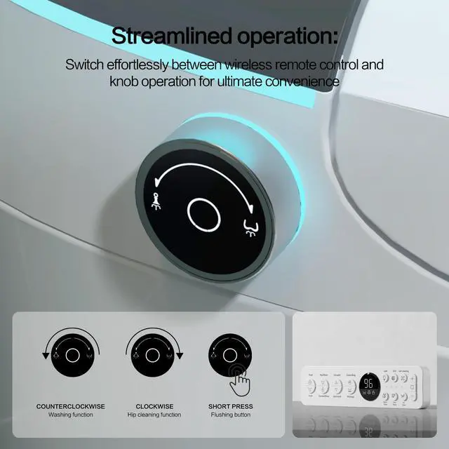 Alt view image 6 of 7 - YULIKA 1.28 GPF Bidet Toilet Smart Toilet with Tank with Heated Seat, Auto Flush, Foot Sensor Operation, Remote Control