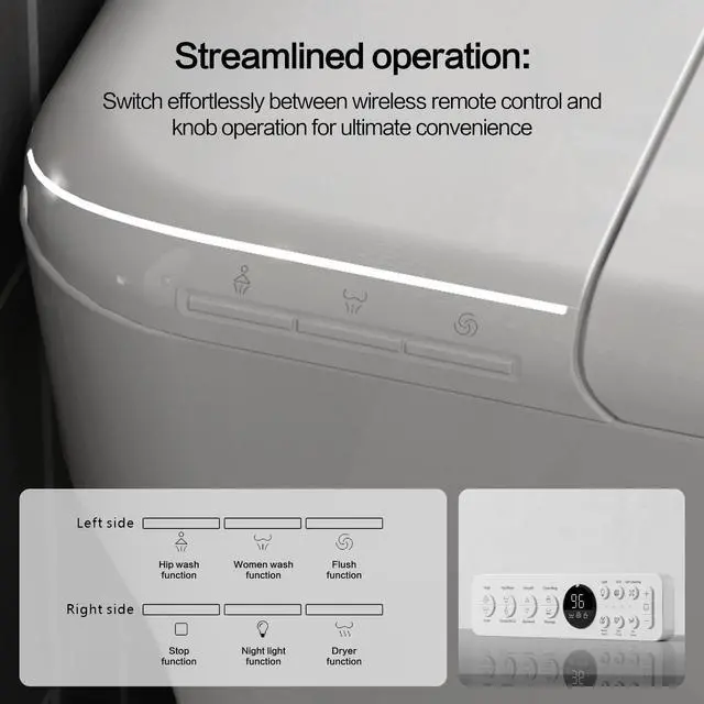 Alt view image 7 of 7 - YULIKA Elongated 1.28 GPF Smart Toilet with Bidet Built in Bidet Toilet with Tank, Auto Open Close, Foot Sensor, Heated Seat