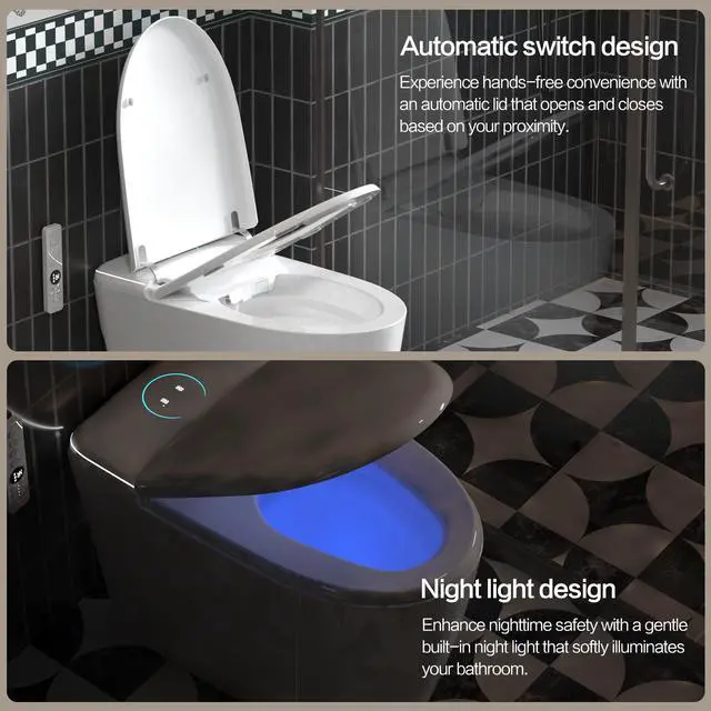 Alt view image 6 of 7 - YULIKA Elongated 1.28 GPF Smart Toilet with Bidet Built in Bidet Toilet with Tank, Auto Open Close, Foot Sensor, Heated Seat