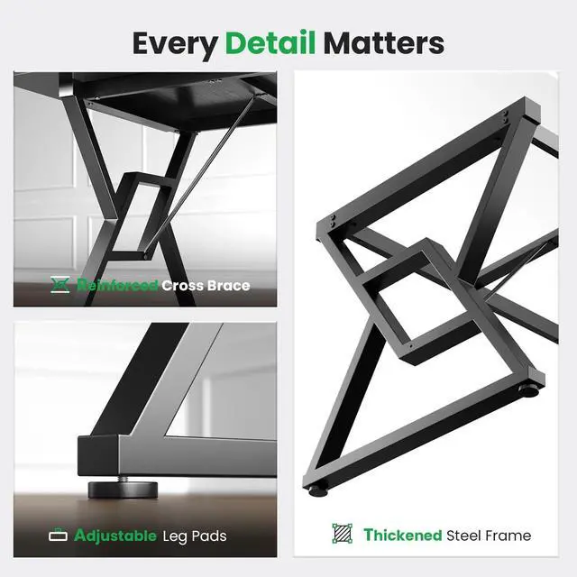 Alt view image 7 of 7 - OHOHOLIVE Thick Desktop Executive Computer Desk, Home Office Workstation with Sturdy Z-Shaped Metal Legs