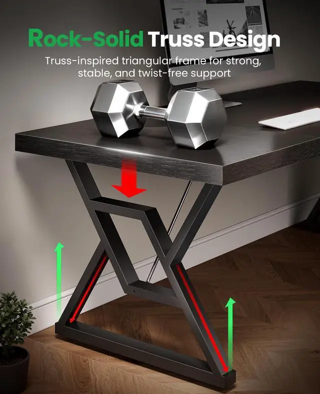 Alt view image 2 of 7 - OHOHOLIVE Thick Desktop Executive Computer Desk, Home Office Workstation with Sturdy Z-Shaped Metal Legs