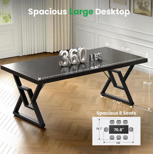 Alt view image 6 of 7 - OHOHOLIVE Thick Desktop Executive Computer Desk, Home Office Workstation with Sturdy Z-Shaped Metal Legs