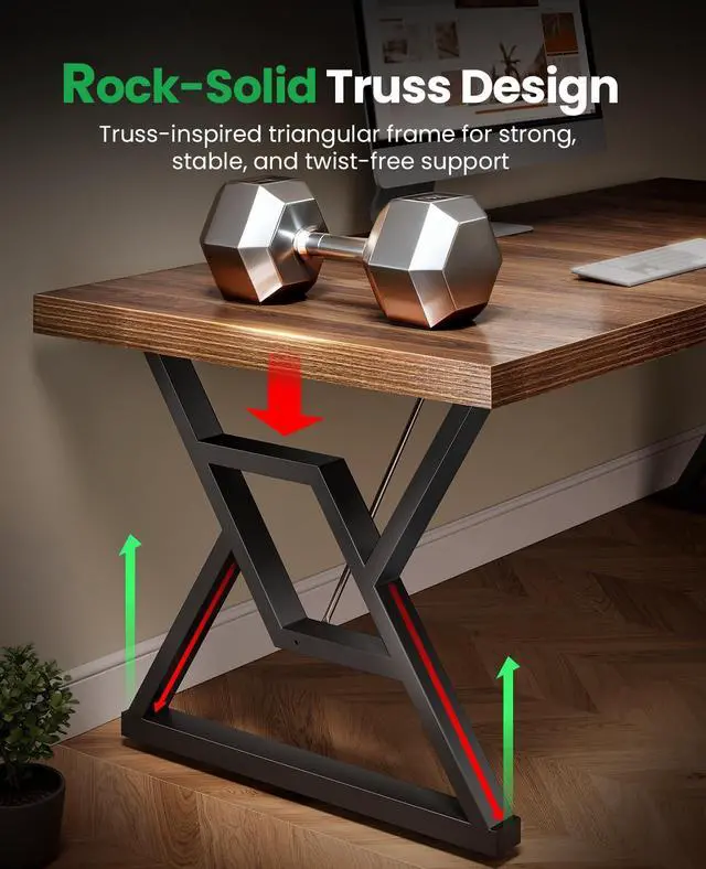Alt view image 3 of 7 - OHOHOLIVE Thick Desktop Executive Computer Desk, Home Office Workstation with Sturdy Z-Shaped Metal Legs Maple 63IN