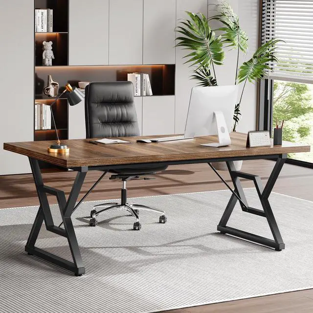 Main image of OHOHOLIVE Thick Desktop Executive Computer Desk, Home Office Workstation with Sturdy Z-Shaped Metal Legs Maple 63IN