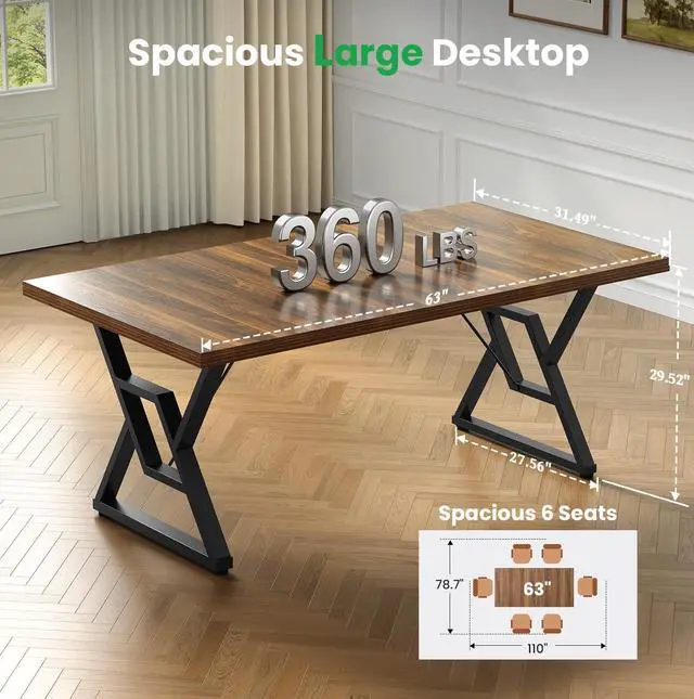 Alt view image 2 of 7 - OHOHOLIVE Thick Desktop Executive Computer Desk, Home Office Workstation with Sturdy Z-Shaped Metal Legs Maple 63IN