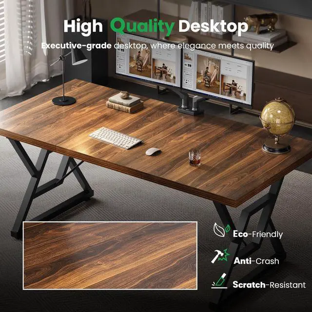 Alt view image 5 of 7 - OHOHOLIVE Thick Desktop Executive Computer Desk, Home Office Workstation with Sturdy Z-Shaped Metal Legs Maple 63IN