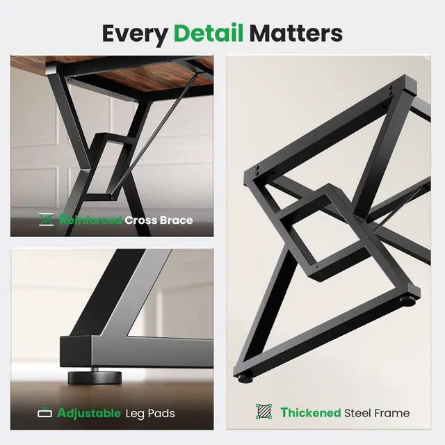 Alt view image 7 of 7 - OHOHOLIVE Thick Desktop Executive Computer Desk, Home Office Workstation with Sturdy Z-Shaped Metal Legs Maple 63IN