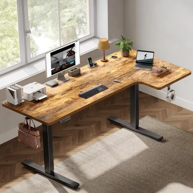 Main image of 55" L-Shaped Electric Standing Gaming Desk - Pro-Tier Motorized Battle Station with Dual-Beam Stability, German Precision Motor, 3-Height Memory Presets & Modular Monitor Riser Maple 55 x 33.5 Inch