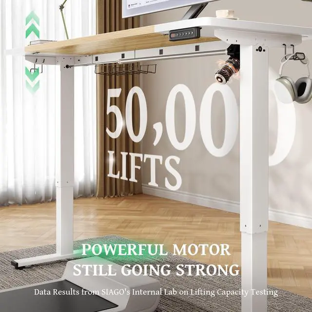Alt view image 3 of 5 - SIAGO Electric Standing Desk, Height Adjustable Gaming & Office Desk with Quiet Motor and Cable Management White 48'' x 24'' Mix 48'' x 24''