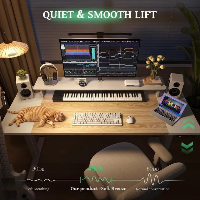 Alt view image 5 of 5 - SIAGO Electric Standing Desk, Height Adjustable Gaming & Office Desk with Quiet Motor and Cable Management White 48'' x 24'' Mix 48'' x 24''