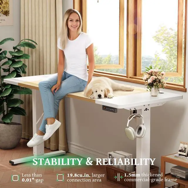 Alt view image 2 of 5 - SIAGO Electric Standing Desk, Height Adjustable Gaming & Office Desk with Quiet Motor and Cable Management White 48'' x 24'' Mix 48'' x 24''