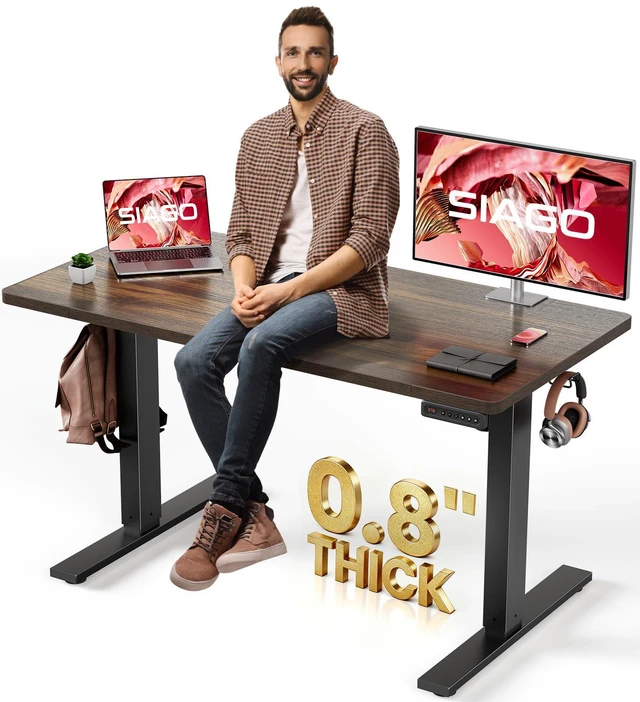 Main image of SIAGO Electric Standing Desk, Height Adjustable Gaming & Office Desk with Quiet Motor and Cable Management Black 55'' x 24'' Walnut 55'' x 24''
